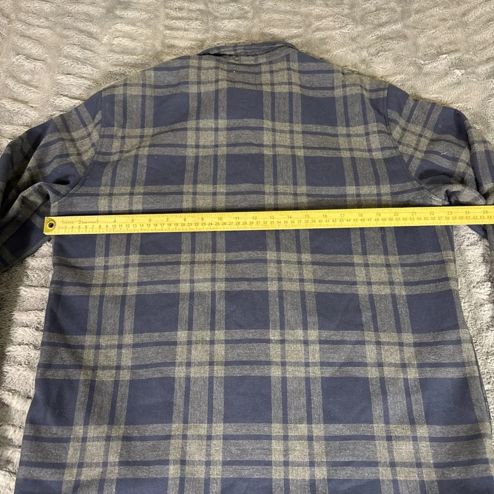 Vuori Mens Plaid Fleece Lined Flannel Shirt Jacket Navy Blue Grey V246 Large